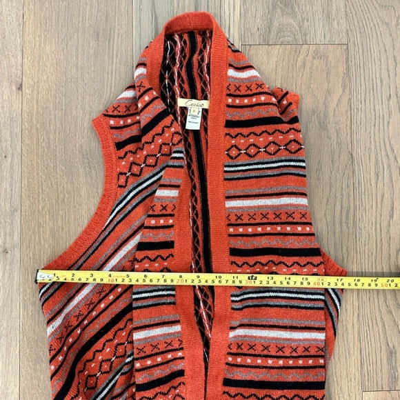Cecico Wool Blend Orange Open Front Sweater Vest with Fringe Size Small - Picture 7 of 8